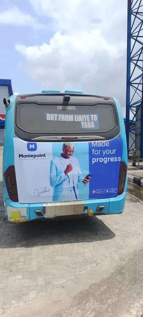 Rear wrap on a Lagos BRT bus on the Ijaiye to Yaba route