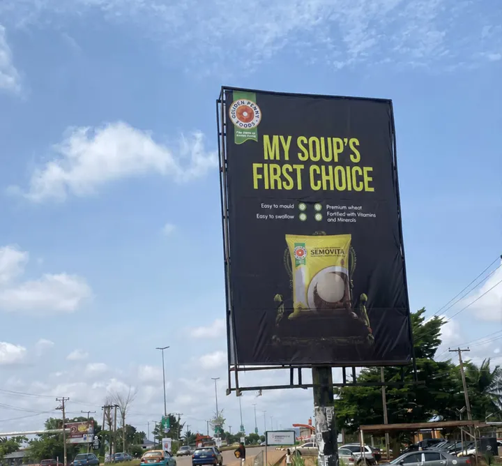 Golden Penny Semovita unipole billboard beside the highway on Oba Adesida Road, Akure, for FMN